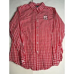 NC State Wolfpack Gingham Button Up Shirt Men's Medium Red White Cotton